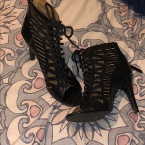 Lace up black heels